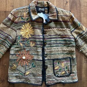 Vintage NWT Julia Kim  Art To Wear Button Up Jacket Blazer Medium Embroidered
